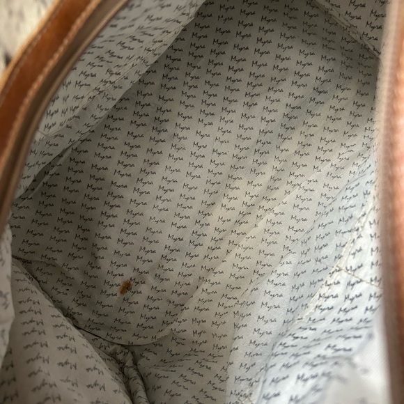 Myra Bag Cowhide Leather Travel Bag - Black, White, and Brown, Hairon - Picture 3 of 4